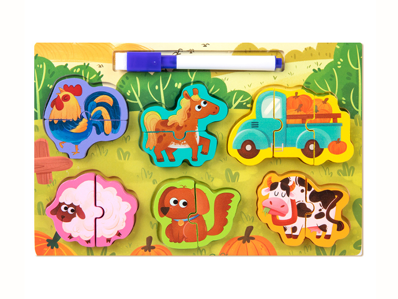 Wooden Farm Matching Puzzle Drawing Board 2 In 1