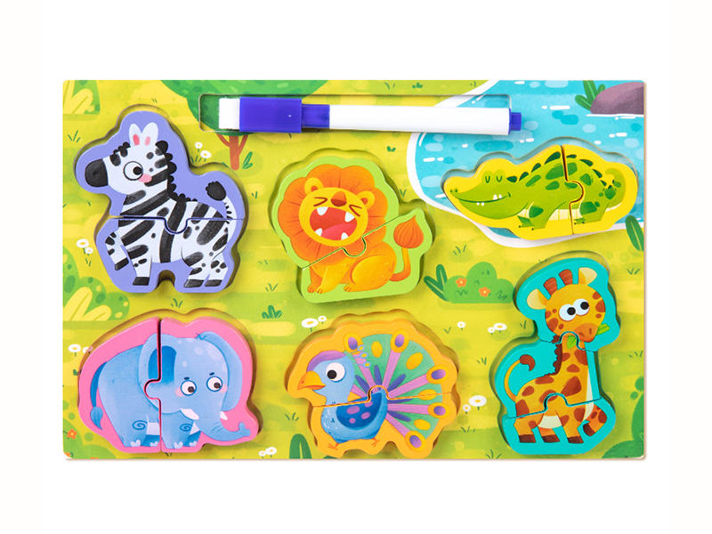 Wooden Animals Matching Puzzle Drawing Board 2 In 1
