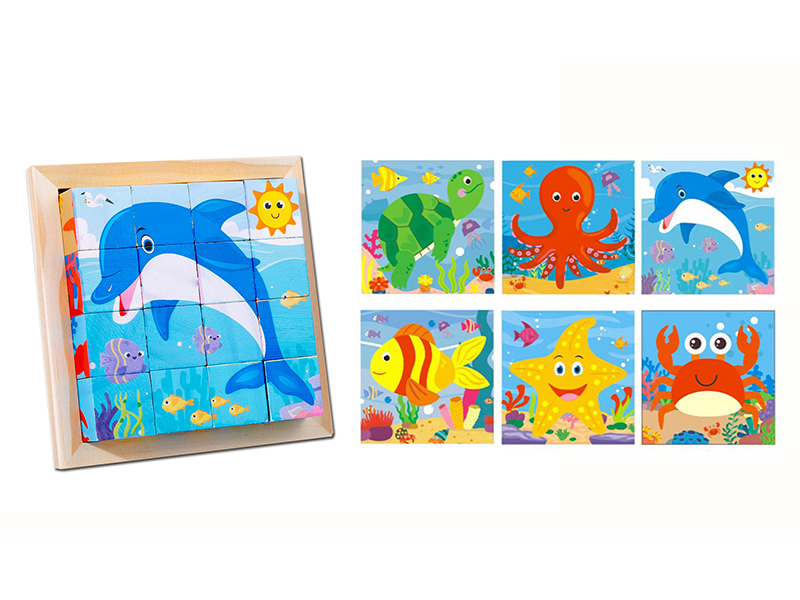 Wooden Sea Animals Six-Sided Puzzle
