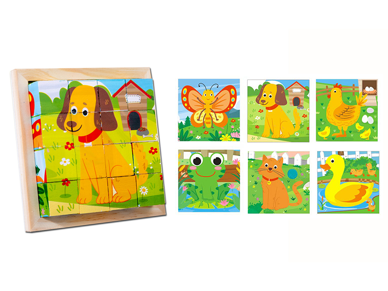 Wooden Farm Animals Six-Sided Puzzle