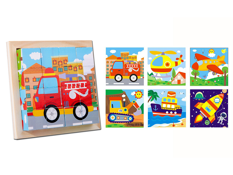 Wooden Vehicles Six-Sided Puzzle