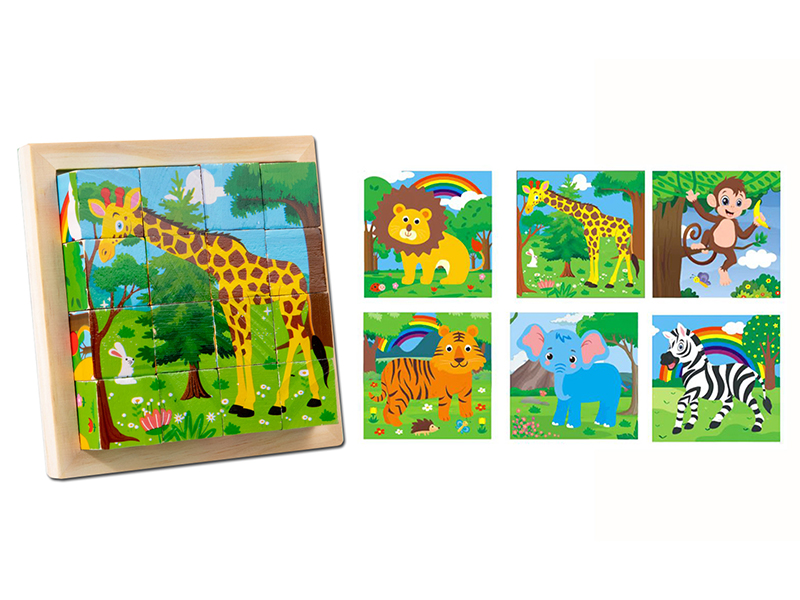 Wooden Wild Animals Six-Sided Puzzle