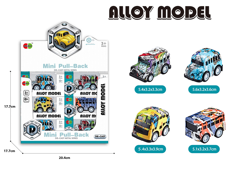 Mini Q Edition Graffiti Pull Back Alloy School Bus 24pcs