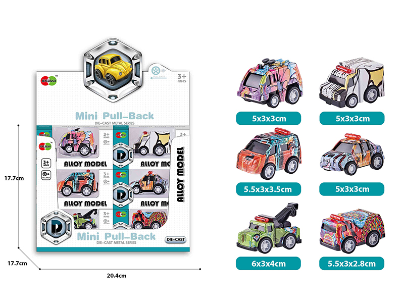 Mini Q Edition Graffiti Pull Back Alloy Car 24pcs
