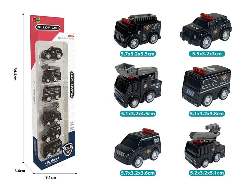 6pcs Mini Q Edition Pull Back Alloy Police Cars