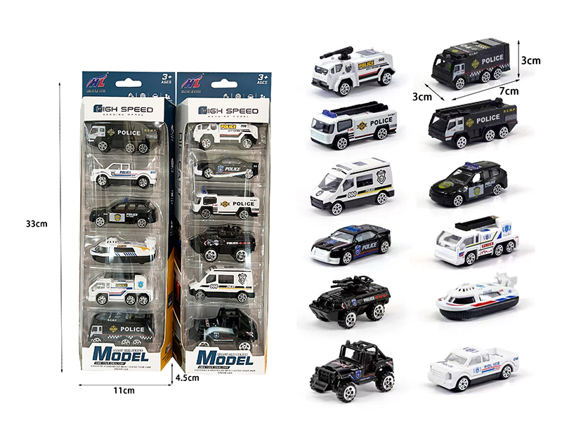 1:64 Slide Alloy Police Cars 6pcs