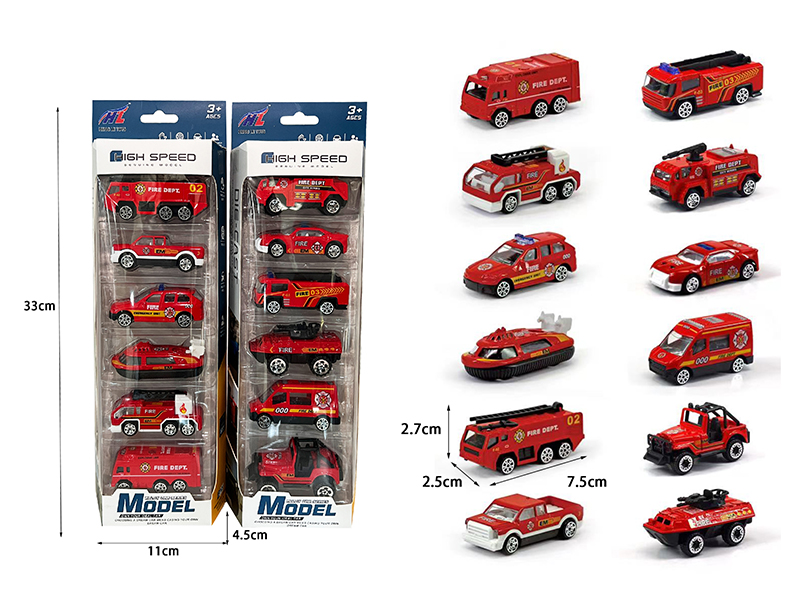 1:64 Slide Alloy Fire Engine 6pcs
