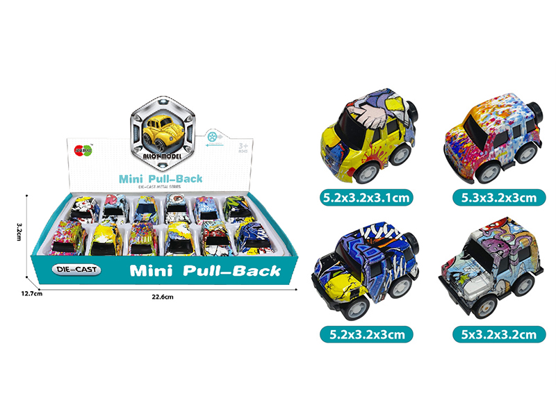 Mini Q Edition Graffiti Pull Back Alloy Cars 12pcs