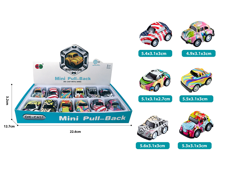 Mini Q Edition Graffiti Pull Back Alloy Cars 12pcs