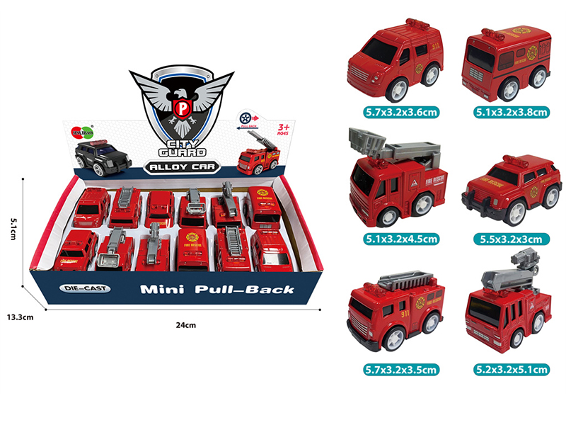 12pcs Mini Q Edition Pull Back Alloy Fire Engine