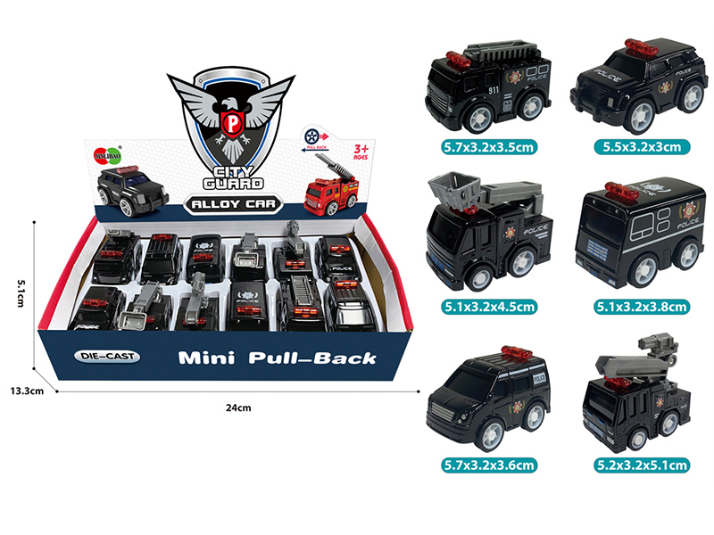 12pcs Mini Q Edition Pull Back Alloy Police Cars