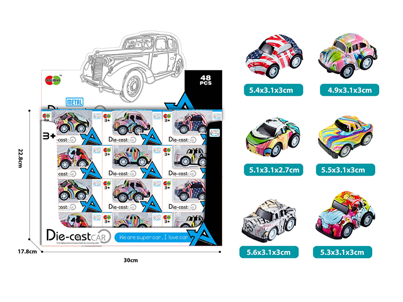 Mini Q Edition Graffiti Pull Back Alloy Cars 48pcs