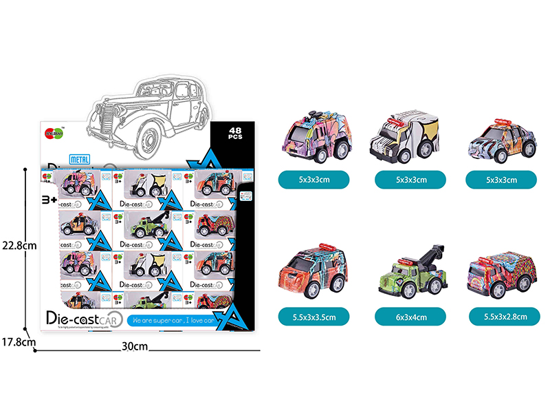 Mini Q Edition Graffiti Pull Back Alloy Cars 48pcs