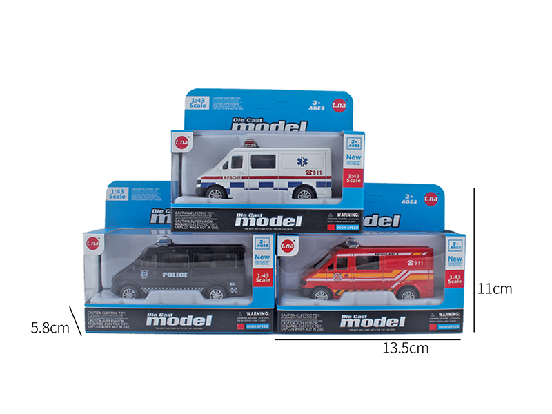 Alloy Pull Back Police Car/Ambulance/Fire Engine