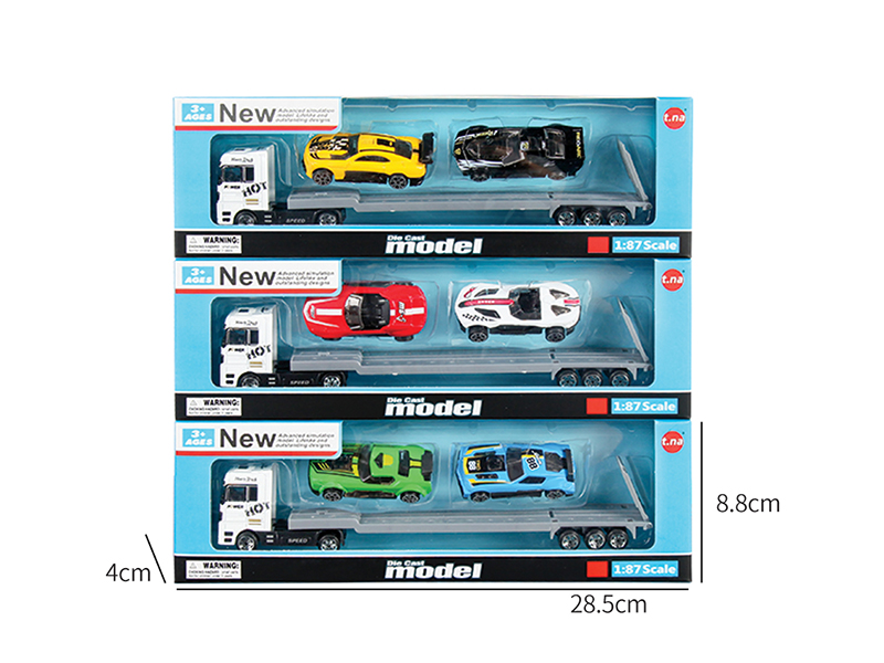 Alloy European Style Tow Truck With 2 Sports Cars