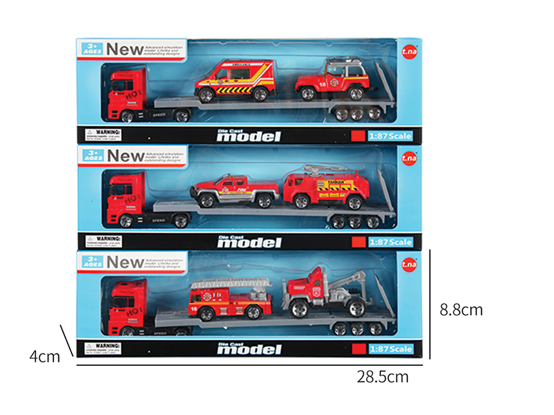 Alloy European Style Tow Truck With 2 Fire Engine