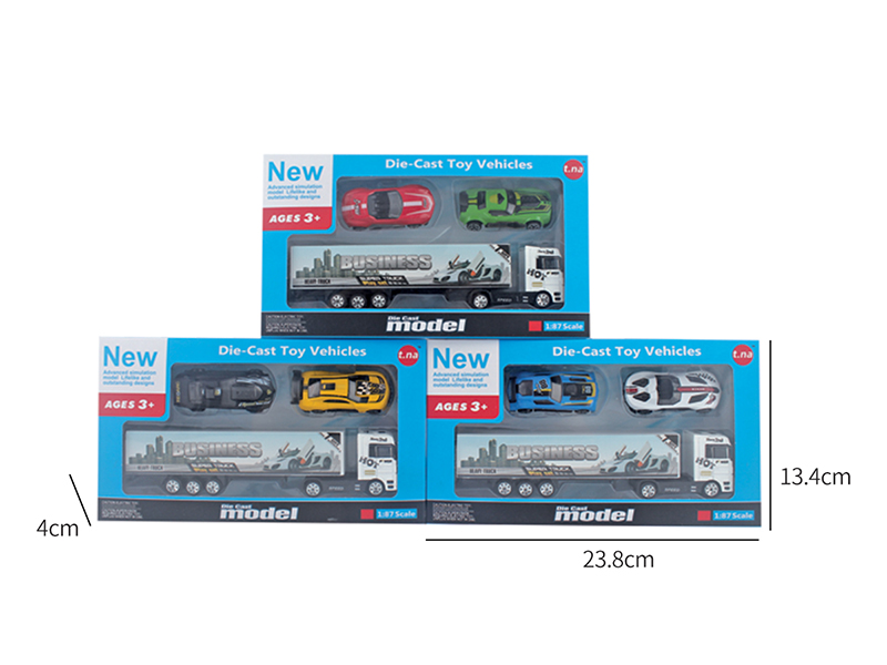 Alloy European Style Tow Truck With 2 Sports Cars