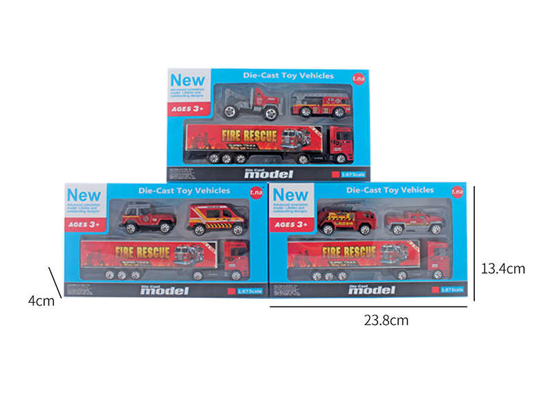 Alloy European Style Tow Truck With 2 Fire Engine