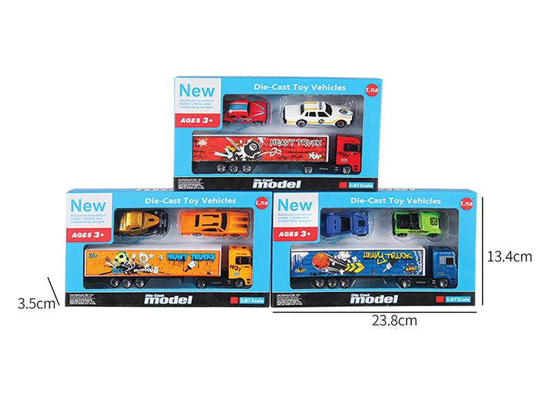 Alloy European Style Container Car With 2 Vintage Cars