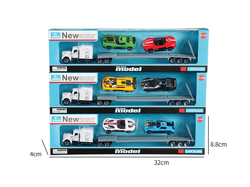 Alloy American Style Tow Truck With 2 Sports Cars