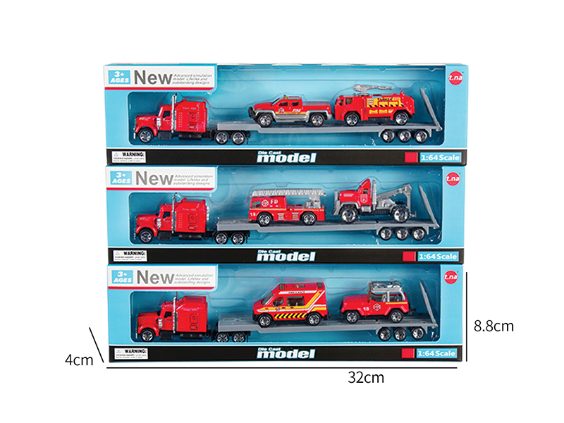 Alloy American Style Tow Truck With 2 Fire Engine