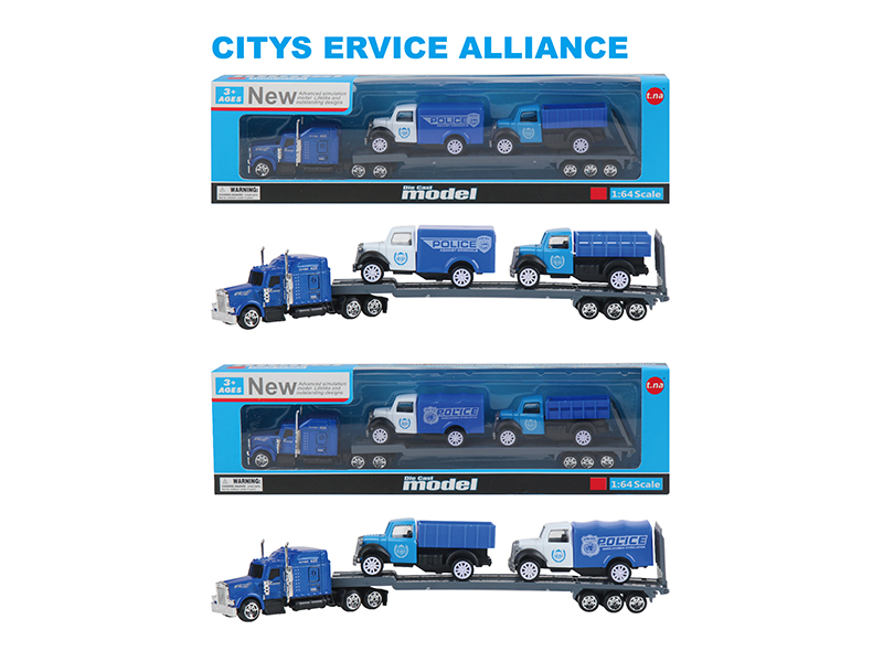 Alloy American Style Trailer With 2 Pull Back Police Cars