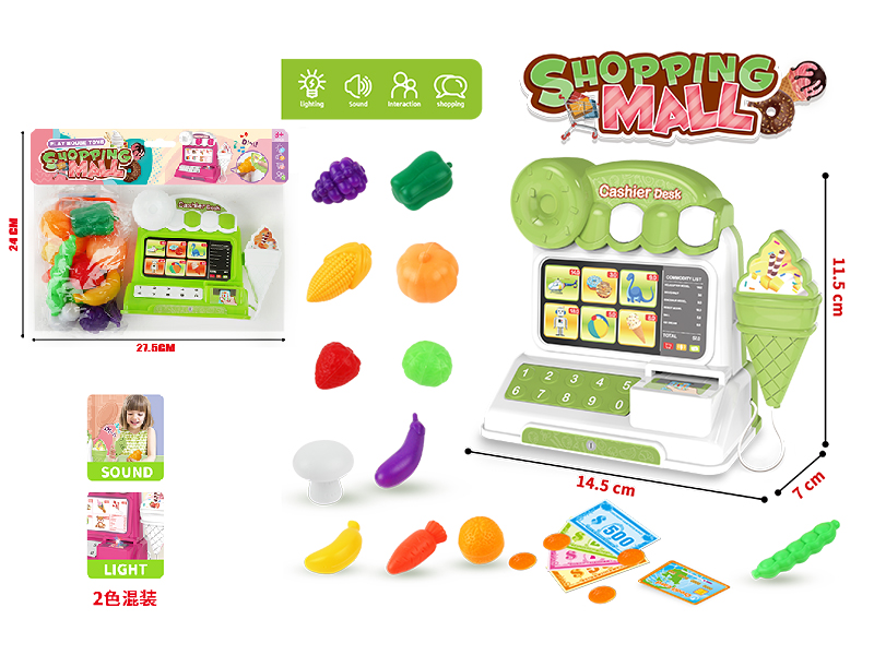 Cash Register With Lights And Music + 12pcs Fruits Set