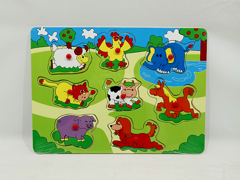 Wooden Cartoon Animal Hand Grab Puzzle