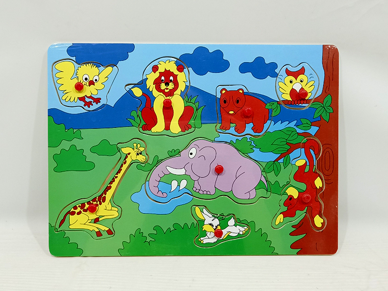Wooden Cartoon Forest Animal Hand Grab Puzzle