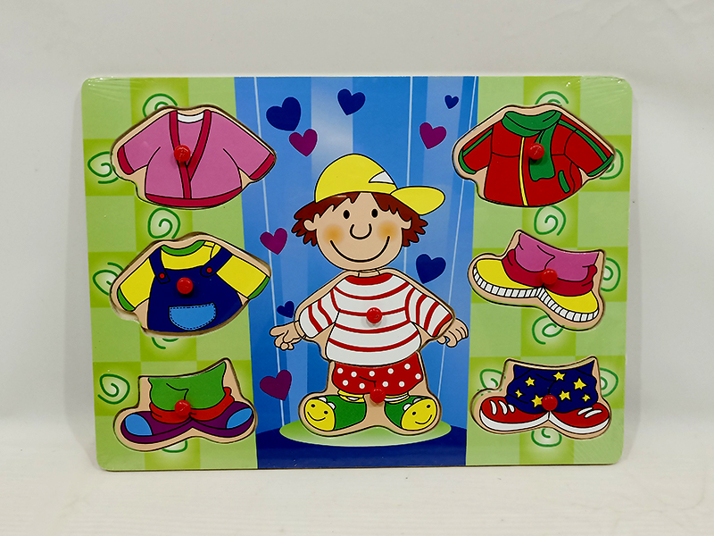 Wooden Boys Changing Clothes Hand Grab Puzzle