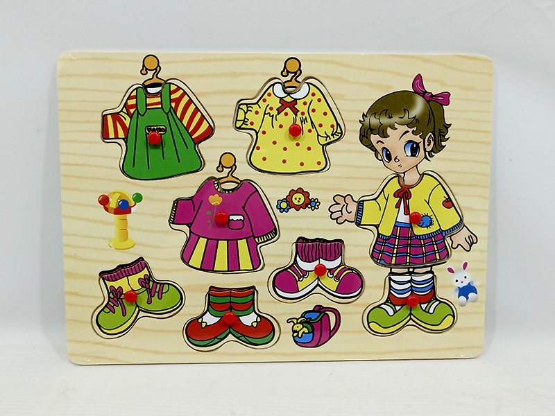 Wooden Girls Changing Clothes Hand Grab Puzzle