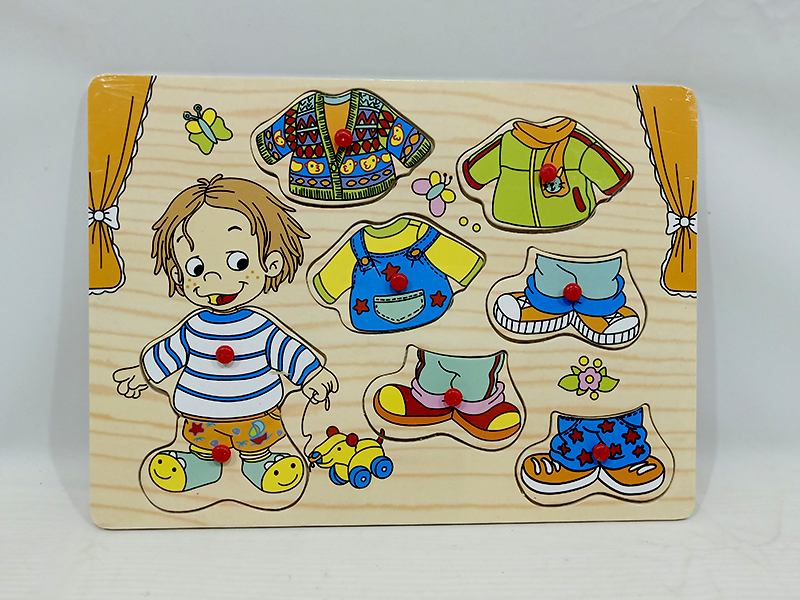 Wooden Children Changing Clothes Hand Grab Puzzle