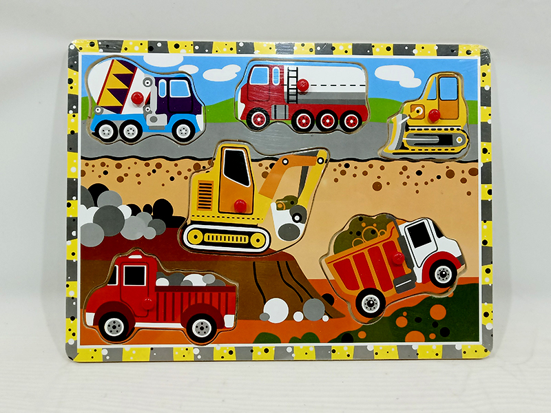Wooden Engineering Vehicle Hand Grab Puzzle