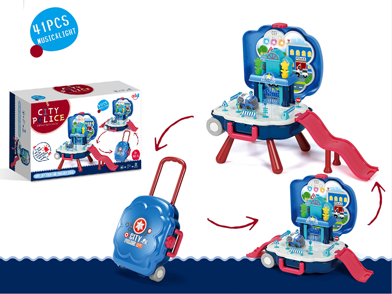 Portable Suitcase City Police Parking Lot Toys(Light And Music)
