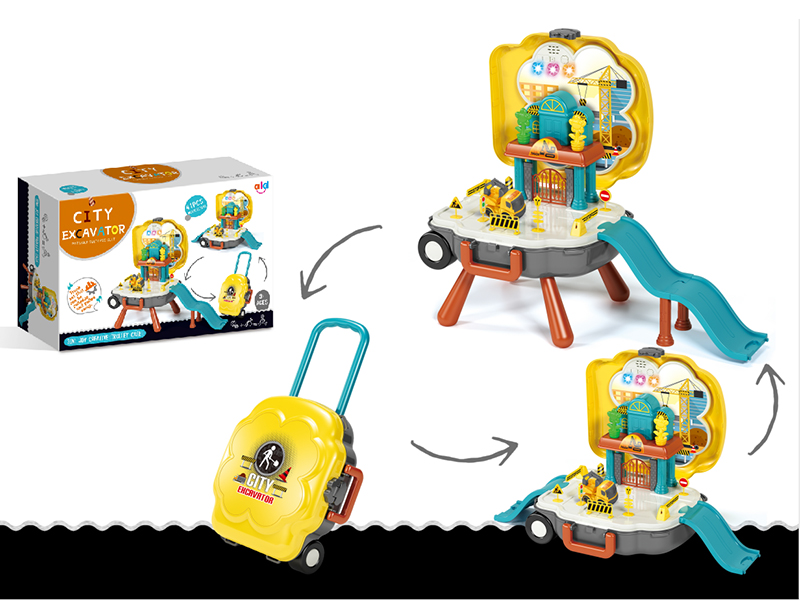 Portable Suitcase City Engineering Parking Lot Toys(Light And Music)