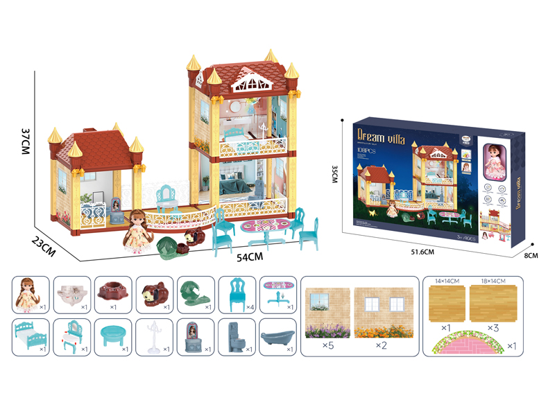 108PCS DIY Assembled Villa Set With Light And Music