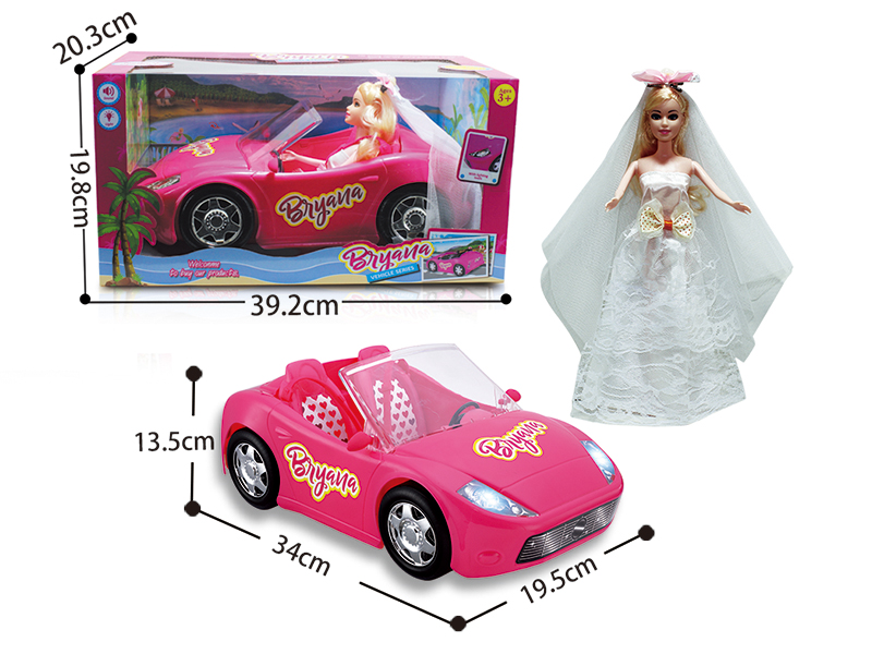 Slide Convertible Car With Wedding Dress Doll(Lights,Music)