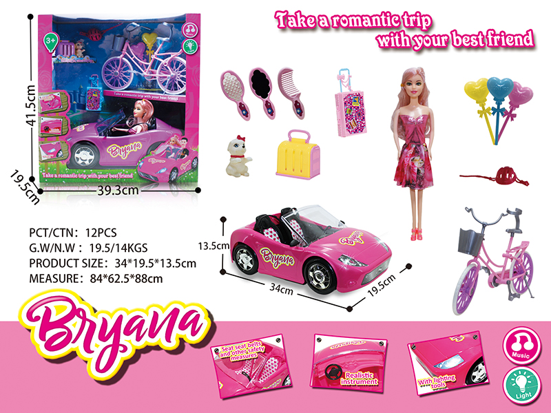 Slide Convertible Car Girl Doll Toy Set(Lights,Music)