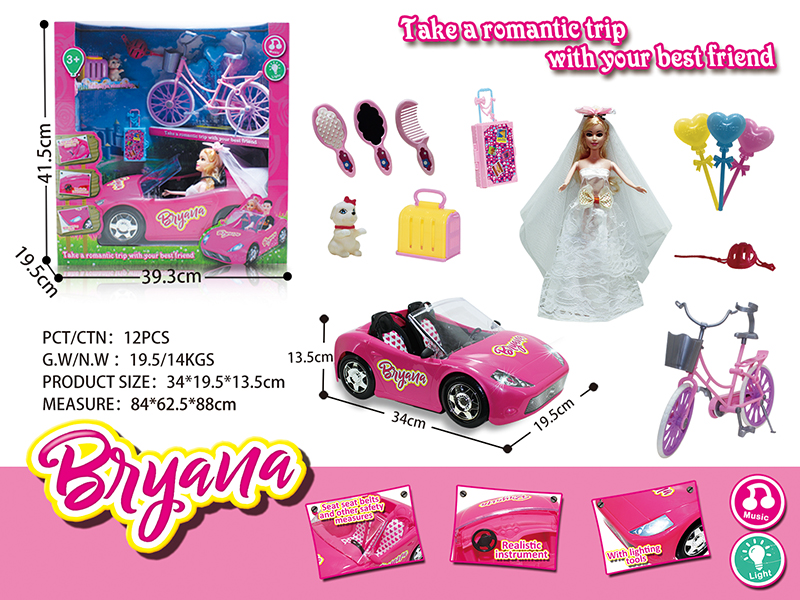Slide Convertible Car Girl Doll Toy Set(Lights,Music)