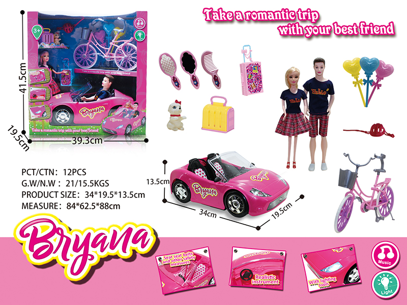 Slide Convertible Car Girl Doll Toy Set(Lights,Music)