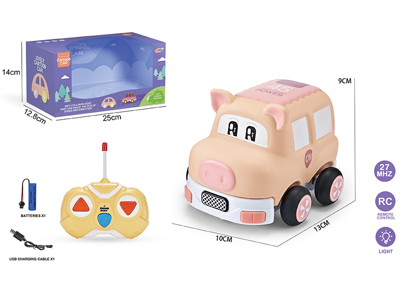 27Mhz 2-Channel Remote Control Vinyl Pig Car (With Lights)Included Battery