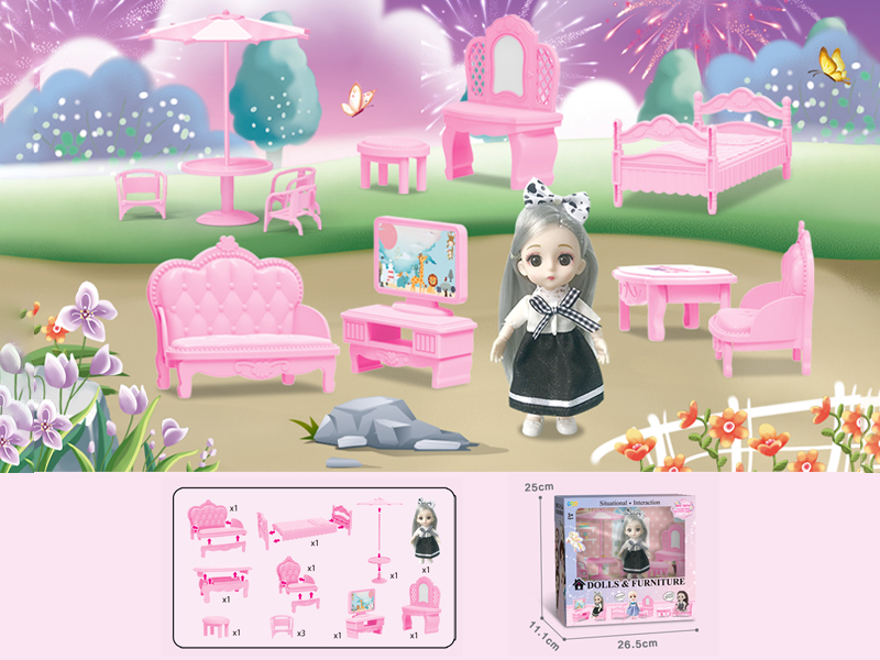 23PCS 6-Inch Doll With Furniture Toy