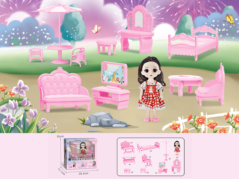 23PCS 6-Inch Doll With Furniture Toy