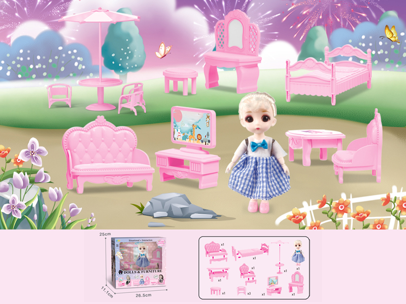 23PCS 6-Inch Doll With Furniture Toy