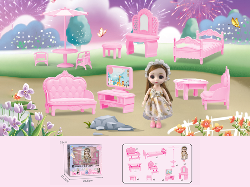 23PCS 6-Inch Doll With Furniture Toy