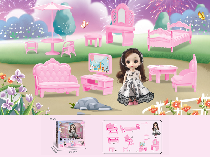 23PCS 6-Inch Doll With Furniture Toy