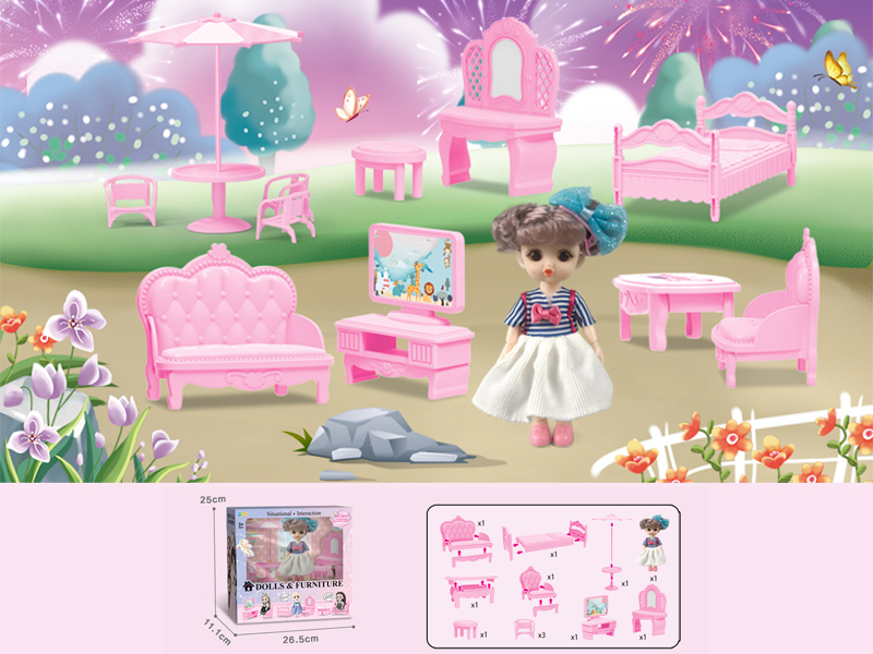 23PCS 6-Inch Doll With Furniture Toy