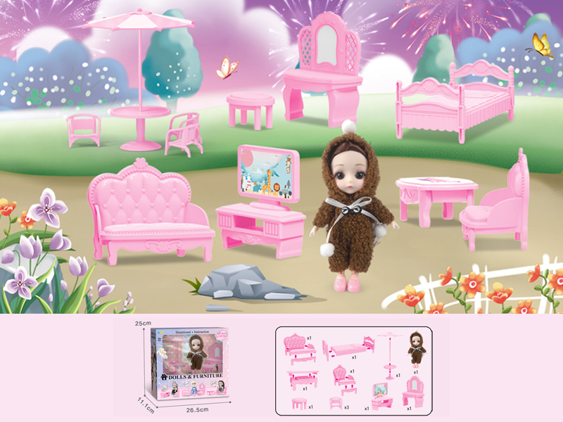 23PCS 6-Inch Doll With Furniture Toy