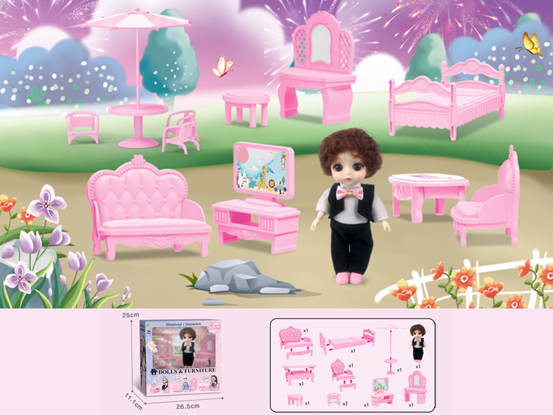 23PCS 6-Inch Doll With Furniture Toy