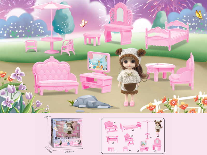 23PCS 6-Inch Doll With Furniture Toy